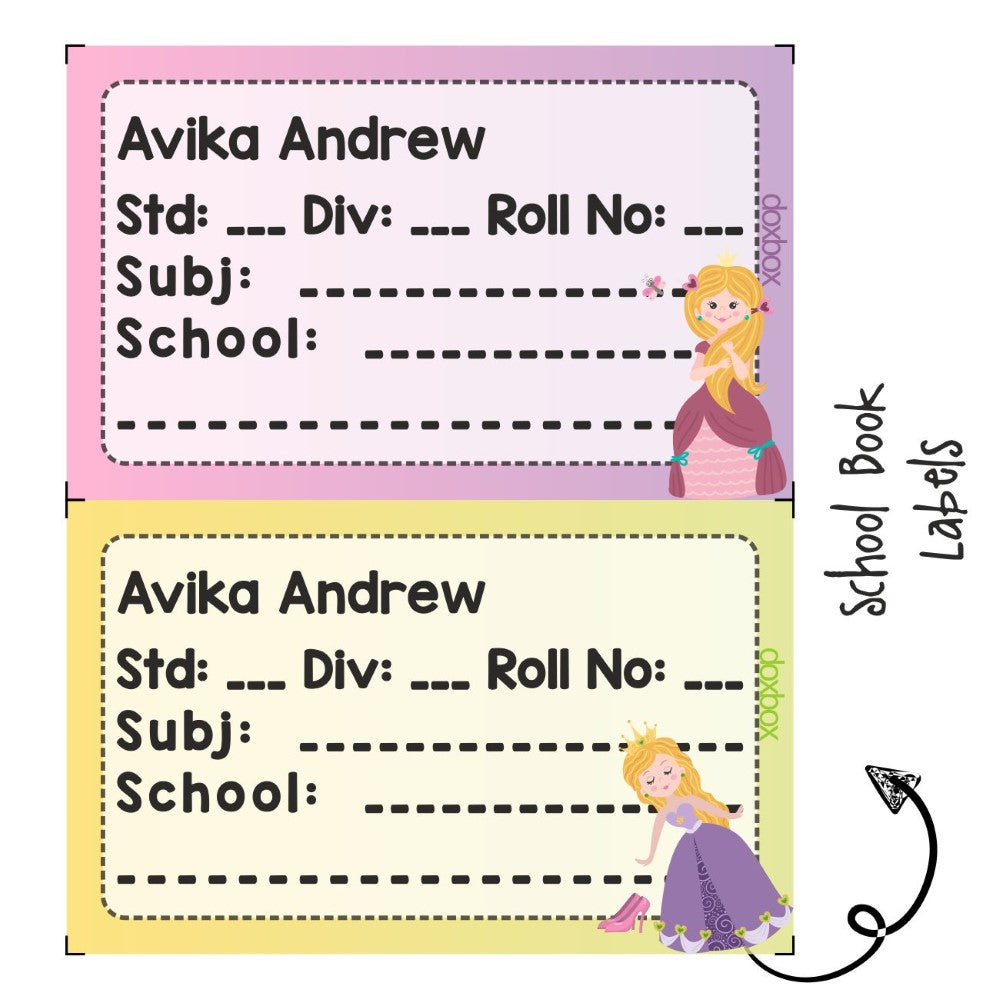 School Book Label - Cute Princess