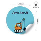 Round Water Proof Label - Cute Construction Vehicles