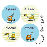 Round Water Proof Label - Cute Construction Vehicles