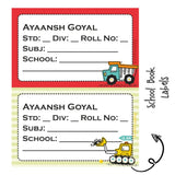 School Book Label - Cute Contruction Vehicles