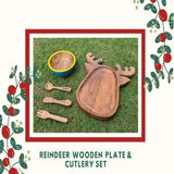 Reindeer wooden plate with cutlery