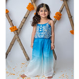 Stylish Crop Top with Tiered Lehnga - Blue