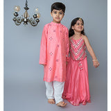 All Over Embroidered Kurta Set - Peach