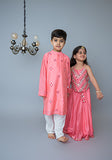 All Over Embroidered Kurta Set - Peach