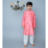 All Over Embroidered Kurta Set - Peach