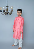 All Over Embroidered Kurta Set - Peach