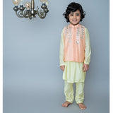 Mirror Embroidery Bandhgala Set - Peach