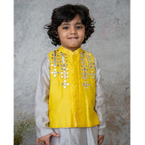 Mirror Embroidery Bandhgala Set - Yellow