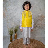 Mirror Embroidery Bandhgala Set - Yellow