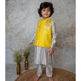 Mirror Embroidery Bandhgala Set - Yellow