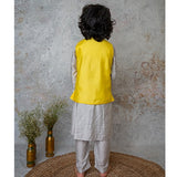 Mirror Embroidery Bandhgala Set - Yellow