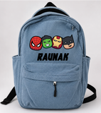 Denim Backpack - Superhero faces