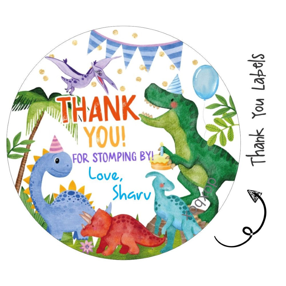 Round thank you label - Dino Party