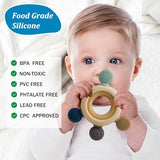 TurtleBee 2-in-1 Teething Toy – Silicone & Neem Wood Baby Teether for 3-12 Months, Mouthing & Sensory Toy