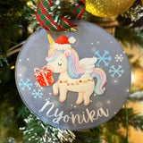 Festive Unicorn Acrylic Printed Tree Ornament