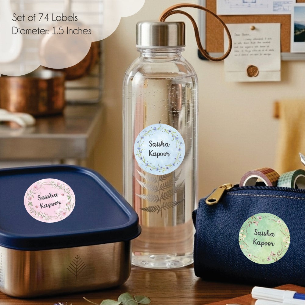 Round waterproof name labels - Floral Bliss
