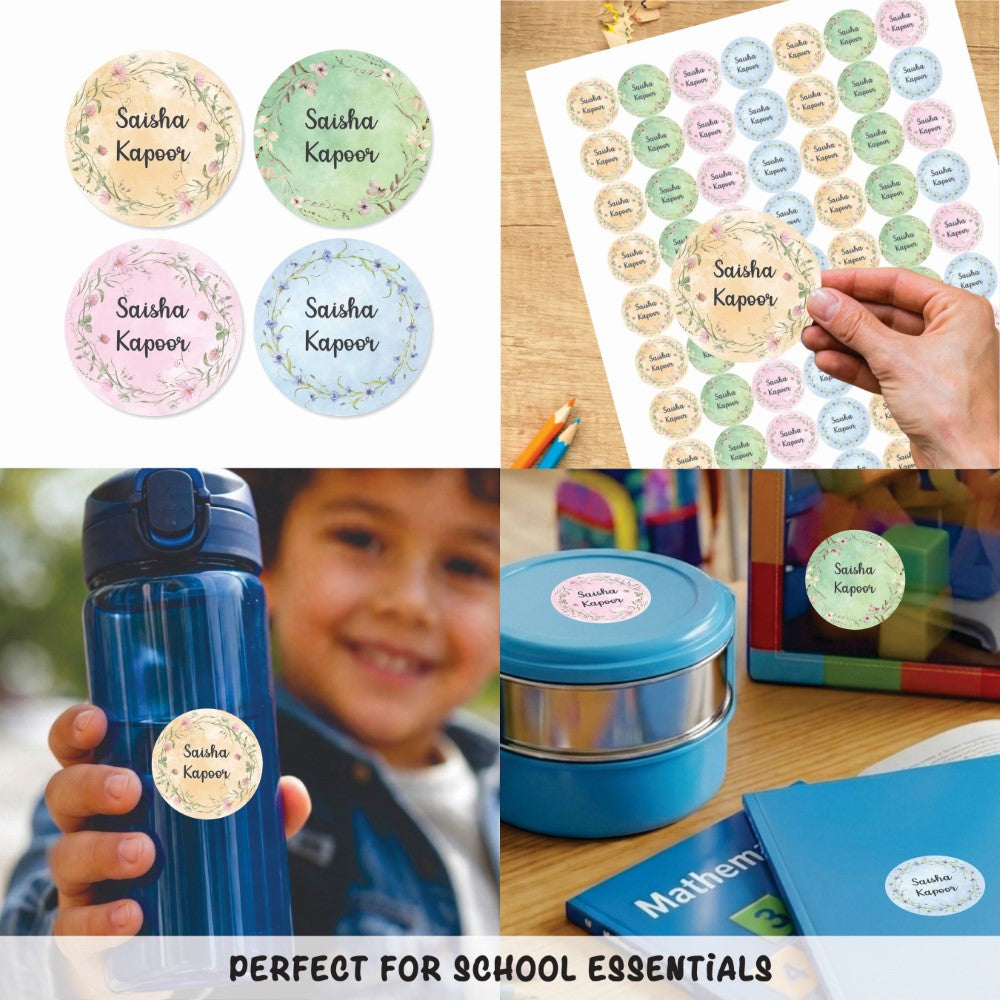 Round waterproof name labels - Floral Bliss