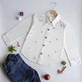 Frosty Pine Trees Embroidered Formal Shirt - White