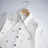 Frosty Pine Trees Embroidered Formal Shirt - White