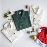 Pined Pine Trees Embroidered Formal Shirt - Bottle Green