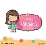 Gift Shape Stickers - Cute Girl with Letter