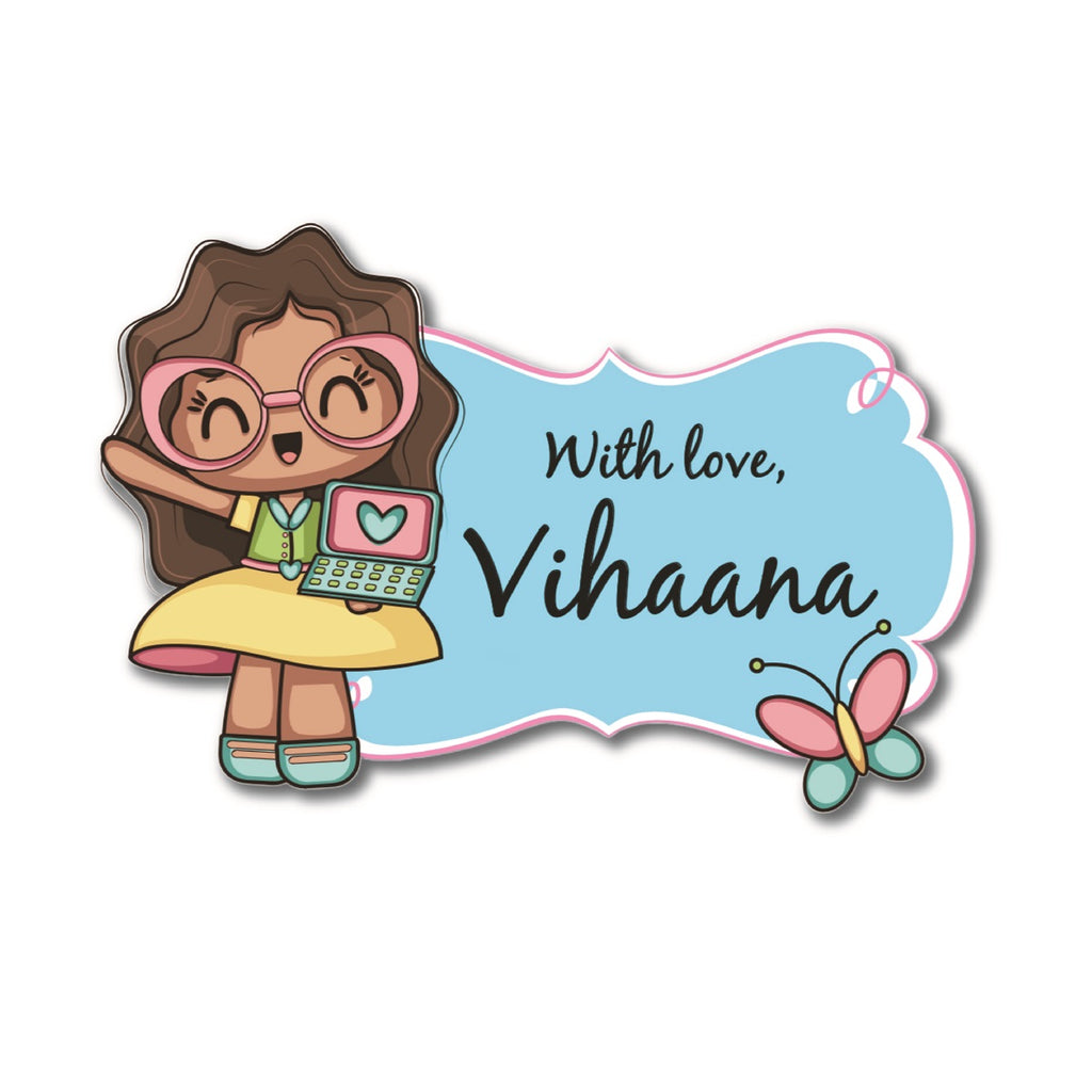 Gift Shape Sticker - Girl With Laptop