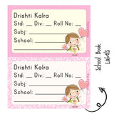 School Book Label - Girl with flower