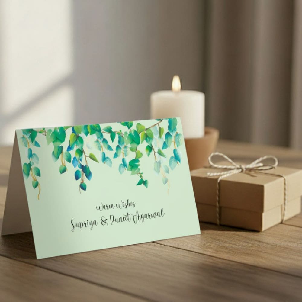 Personalised Gift Notecard - Green Watercolor Leaves