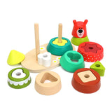 Wooden Sorting Stacking Rings Building Puzzles Double Shapes Toys