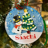 Happy Snowman Acrylic Printed Tree Ornament