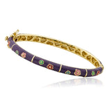 Purple Color with Multi Color Enamel Flowers Bangle 14k gold plated
