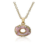 Pink Enamel Crystal Donut Necklace