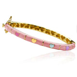Pink Color Enamel with Multi color Heart Bangle 14k gold plated