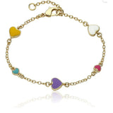 Multi Color Hearts Charm Bracelet 14k gold plated