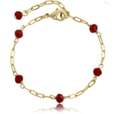 Paperclip Chain Bracelet w/ Red Glass Beads
