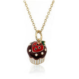 Candyland Strawberry Top Chocolate Flavored Cupcake Pendant Chain Necklace 14k gold plated.