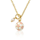 Pink & White Enamel Soccer Ball Necklace Accented With Pearl Dangle 14k gold plated