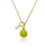 Lime Enamel Tennis Ball Necklace Accented With Pearl Dangle 14k gold plated.