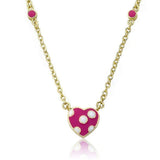 Polka Dot Pink Enamel Heart Chain Necklace 14k gold plated