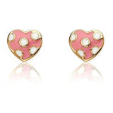 Enamel Polka Dot Heart Stud Earring, 14k gold plated