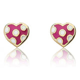 Enamel Polka Dot Heart Stud Earring, 14k gold plated