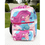 School Backpack with Pouch - Mermaid