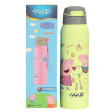 Youp Stainless Steel Green Color Peppa Pig Theme Kids Insulated Double Wall Sipper Bottle Googlie - 500 ml