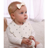 2 Pcs Bow & Bunny Print Petal style muslin Bibs Set with Bow rubber band, Muslin Adjustable Button Closure & Wide Shoulder Size Bibs
