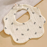 2 Pcs Bow & Bunny Print Petal style muslin Bibs Set with Bow rubber band, Muslin Adjustable Button Closure & Wide Shoulder Size Bibs