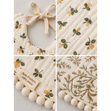 2 Pcs Set Floral Soft Muslin Adjustable Lace Tie-Up Bibs with Matching Bow Hair Tie