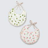 2 pcs set Green Pink soft adjustable Lace Tie up Bibs with matching bow hair tie up