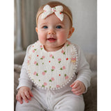 2 pcs set Green Pink soft adjustable Lace Tie up Bibs with matching bow hair tie up
