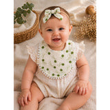2 pcs set Green Pink soft adjustable Lace Tie up Bibs with matching bow hair tie up