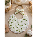 2 pcs set Green Pink soft adjustable Lace Tie up Bibs with matching bow hair tie up